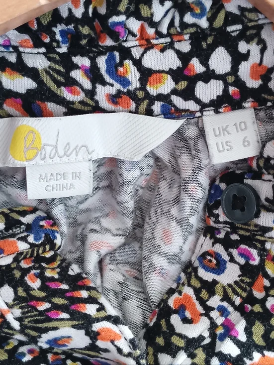 Boden Floral Ruched Yoke Blouse US 6 Jersey Button Front Long Sleeve Top - Picture 6 of 7